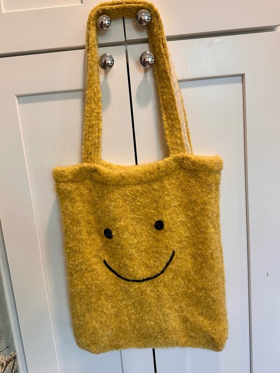 Urban Outfitters Handbags - Smiley Face Wool Blend Tote Bag Mustard Yellow Happy Face NWT
